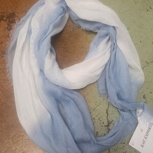 Chico's Blue And White Gradient Scarf Shawl Lightweight Modal Cashmere Fringe